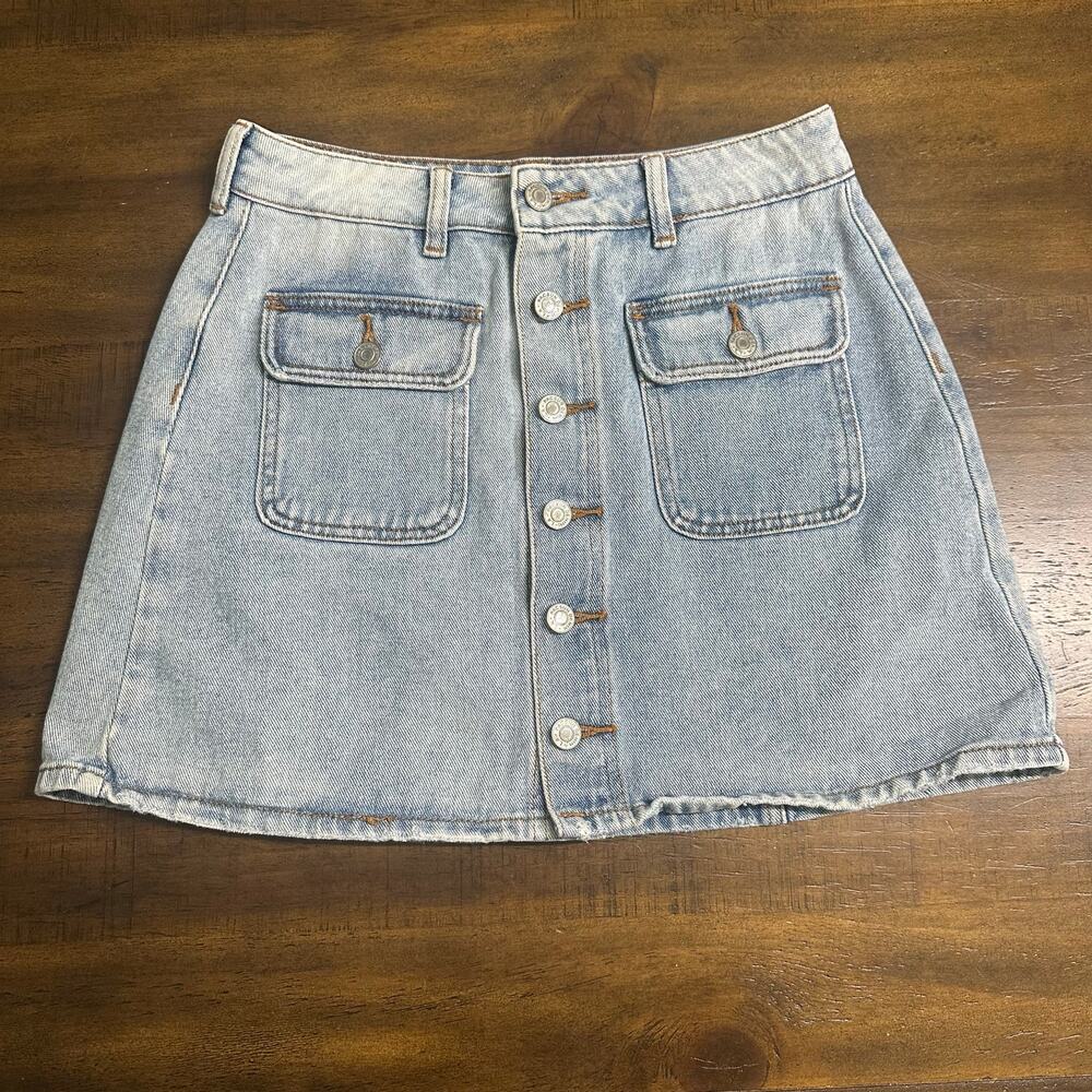 PacSun Button Front Denim Mini Skirt Size 26 Y2K‎ 90s Light Wash Patch ALine